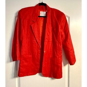 First Issue Blazer Womens 4 Bold Red Vintage Linen 80s 90s Statement Piece